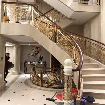 銅雕刻樓梯廠家案例 訂做鍍金銅扶手效果圖