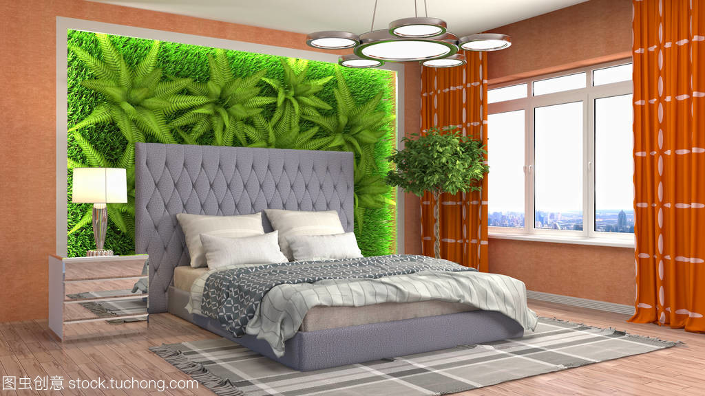 室內裝飾臥室。3d 圖